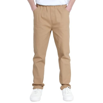 CAMLAKEE Boys' Stretch Pull on Chino Pants Kids School Uniform Yonth Twill Pants Khaki 10-11 Years