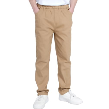 Stylish CAMLAKEE Boys' Stretch Chino Pants for Ages 10-11