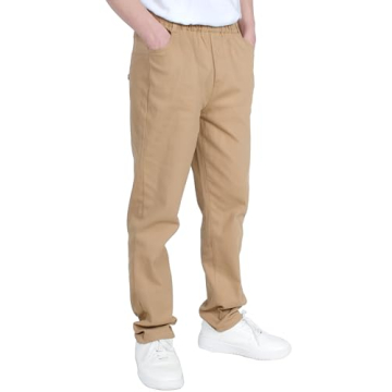 Stylish CAMLAKEE Boys' Stretch Chino Pants for Ages 10-11