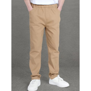 Stylish CAMLAKEE Boys' Stretch Chino Pants for Ages 10-11