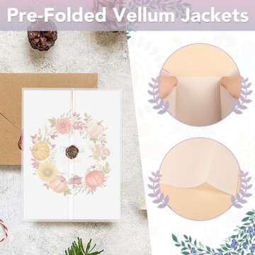 VOISEN 60Pack Vellum Jackets for 5x7 Invitations,115GSM Pre Folded Vellum Wraps, Wedding Birthday Invitation Vellum Paper, Transparent Wedding Invitation 5x7 Vellum Jackets