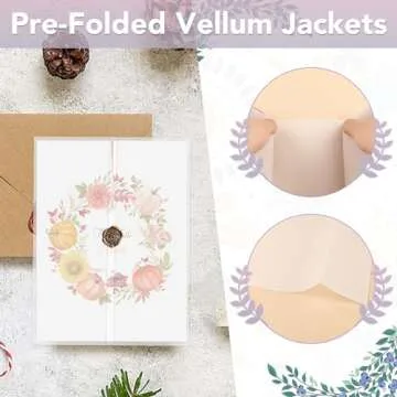 VOISEN 60Pack Vellum Jackets for 5x7 Invitations,115GSM Pre Folded Vellum Wraps, Wedding Birthday Invitation Vellum Paper, Transparent Wedding Invitation 5x7 Vellum Jackets