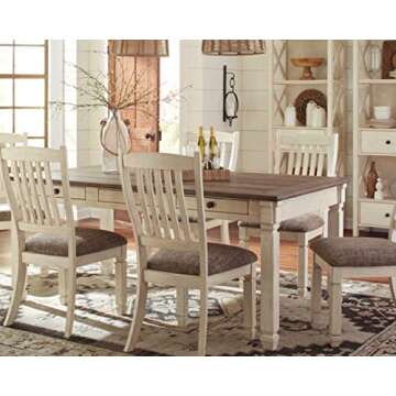 Signature Design by Ashley Bolanburg Farmhouse Dining Table with Drawers, Seats up to 6, Whitewash