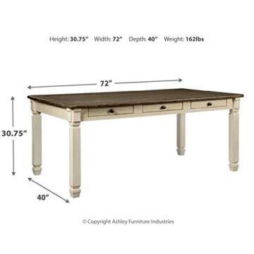 Signature Design by Ashley Bolanburg Farmhouse Dining Table with Drawers, Seats up to 6, Whitewash