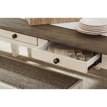 Signature Design by Ashley Bolanburg Farmhouse Dining Table with Drawers, Seats up to 6, Whitewash