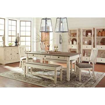 Signature Design by Ashley Bolanburg Farmhouse Dining Table with Drawers, Seats up to 6, Whitewash