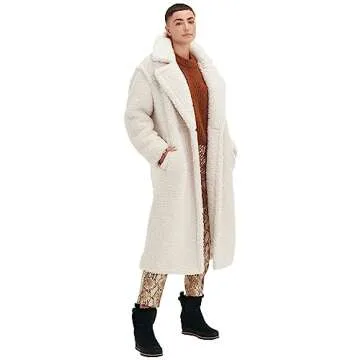 UGG Women's Gertrude Long Teddy Coat, Winter White, S