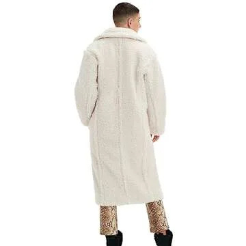 UGG Women's Gertrude Long Teddy Coat, Winter White, S
