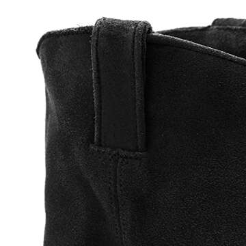 LEHOOR Stacked Heel Black Slouchy Knee High Western Boots Women Comfort Wide Calf Pointed Toe Suede Leather Black Cowboy Boots Low Heels Pull On Black Combat Boots Dressy Vintage Winter Black 7.5