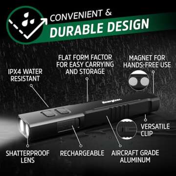 Energizer TacR-1000 LED Tactical Flashlight, Bright Rechargeable Flashlight for Emergencies and Camping Gear, Water Resistant Flashlight, USB Included, Pack of 1, Black