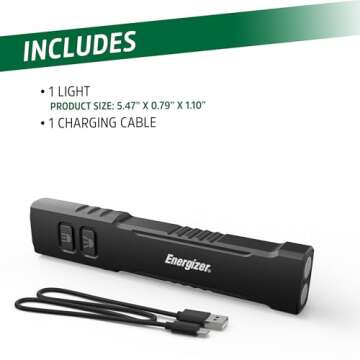 Energizer TacR-1000 LED Tactical Flashlight, Bright Rechargeable Flashlight for Emergencies and Camping Gear, Water Resistant Flashlight, USB Included, Pack of 1, Black