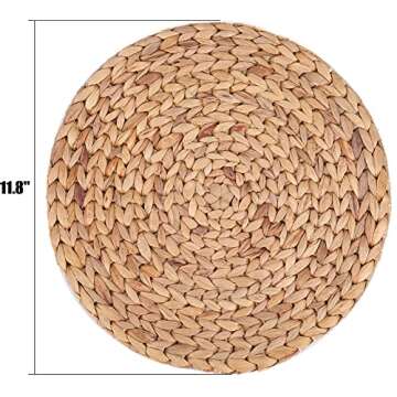 Yesland 4 Pack 11.8'' Rattan Tablemats and Woven Placemats - Natural Round Braided Water Hyacinth Weave Placemat - No-Slip Heat Resistant Charger Plate for Table, Coasters, Pots, Pans, Teapots