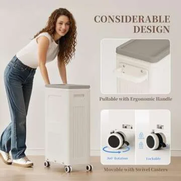 HAIXIN HOME Slim Laundry Hamper with Lid, Rolling Laundry Basket with Wheels, 50L Tall Laundry Baske...