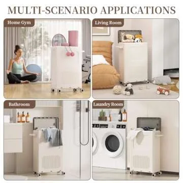 HAIXIN HOME Slim Laundry Hamper with Lid, Rolling Laundry Basket with Wheels, 50L Tall Laundry Basket Plastic Made for Free Standing and Long Use, Handle and Wheels Easy to Transport to Laundry Room