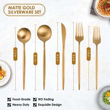 Caslon Matte Silverware Set, 40-Piece Satin Finish Stainless Steel Modern Flatware Set Service for 8...