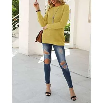MEROKEETY Women's 2024 Long Sleeve Waffle Knit Sweater Crew Neck Solid Color Pullover Jumper Tops Mustard
