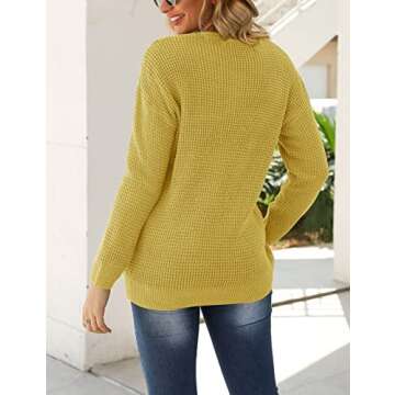 MEROKEETY Women's 2024 Long Sleeve Waffle Knit Sweater Crew Neck Solid Color Pullover Jumper Tops Mustard