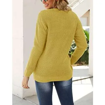 MEROKEETY Women's 2024 Long Sleeve Waffle Knit Sweater Crew Neck Solid Color Pullover Jumper Tops Mustard