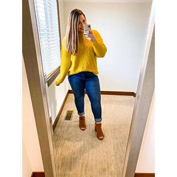 MEROKEETY Women's 2024 Long Sleeve Waffle Knit Sweater Crew Neck Solid Color Pullover Jumper Tops Mustard