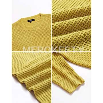 MEROKEETY Women's 2024 Long Sleeve Waffle Knit Sweater Crew Neck Solid Color Pullover Jumper Tops Mustard