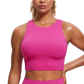 CRZ YOGA Butterluxe Racerback High Neck Longline Sports Bras for Women - Padded Workout Crop Tank To...