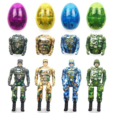 QINGQIU 4 Pack Jumbo Soldier Deformation Easter Eggs with Toys Inside for Kids Boys Girls Easter Gif...