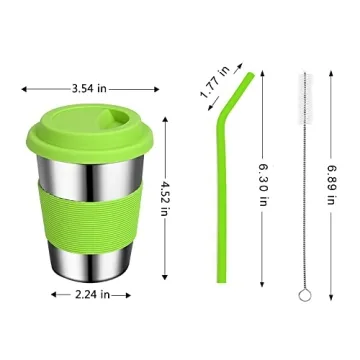 Rommeka Stainless Steel Kids Cups with Silicone Lids & Straws