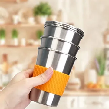 Rommeka Stainless Steel Kids Cups with Silicone Lids & Straws