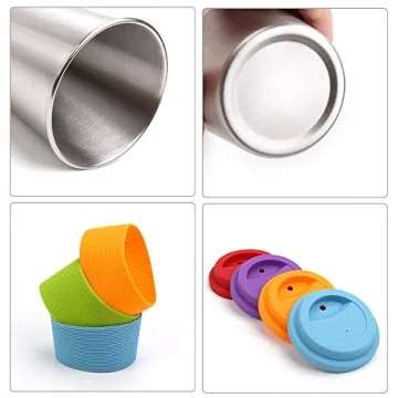 Rommeka Stainless Steel Kids Cups with Silicone Lids & Straws