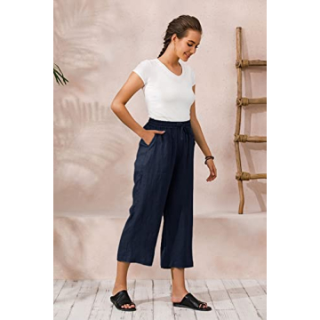 Stylish ECUPPER Women's Linen Capri Pants for Summer Fashion