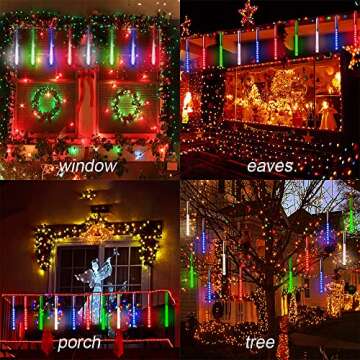 Aokudoni Christmas Lights, 16 inch/ 40 cm Meteor Shower Rain Lights, Christmas Decorations Outdoor Yard, Christmas Lights Outdoor for Tree House Holiday Party Wedding, UL Plug, Multicolor