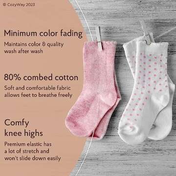 CozyWay Ruffled Baby Knee High Socks for Girls, 5 Pack, Neutral Pastels, 0-6 Months Old