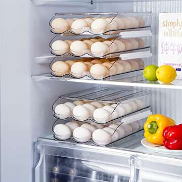 Sooyee 2 Layer Egg Holder/ Storage Container for Refrigerator,Ramp Type Auto Roll Egg Organizer,Large,Clear