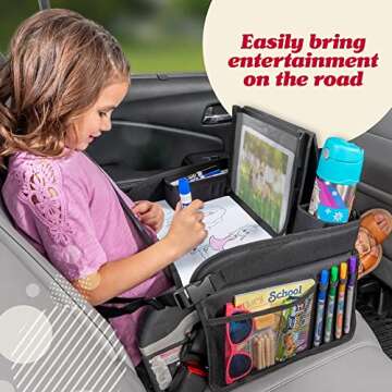 Lusso Gear Kids Travel Tray for Car (2 Pack) - Road Trip Essentials for Kids - Car Seat Tray for Toddlers & Kids - Lap Tray for Airplane, Kids Travel Desk, Road Trip Activities (Black)