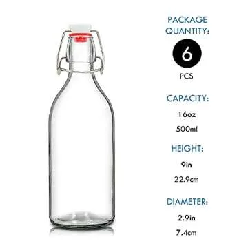 YEBODA 16oz Swing Top Bottles -Glass Beer Bottle with Airtight Rubber Seal Flip Caps for Home Brewing Kombucha,Beverages,Oil,Vinegar,Water,Soda,Kefir (6 Pack) (16 Oz- Set 6 (New))