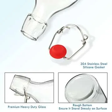 YEBODA 16oz Swing Top Bottles -Glass Beer Bottle with Airtight Rubber Seal Flip Caps for Home Brewing Kombucha,Beverages,Oil,Vinegar,Water,Soda,Kefir (6 Pack) (16 Oz- Set 6 (New))