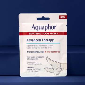 Aquaphor Repairing Foot Masks, Moisturizing Socks for Dry Feet, Hydrating Foot Care Treatment with Avocado Oil and Shea Butter, Pack of 6