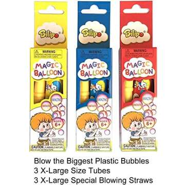 BILIPO 3Pcs Magic Balloon-Large, Bubbles for Kids Outside, Bubble Blowing Products, Bubble Toys, Bubble Balloon, Toddler Outdoor Toys,Plastic Balloons Variety Pack, 3 Tubes of Assorted Colors