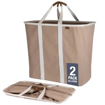 CleverMade Collapsible Laundry Caddy - 64L Luxurious Mocha Set of 2 with Durable Design