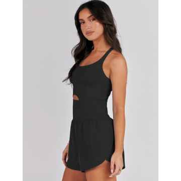 Caracilia Womens Workout Romper Running Short Athletic One Piece Jumpsuits Casual Summer Sets Outfits Exercise Gym Clothes Black XS