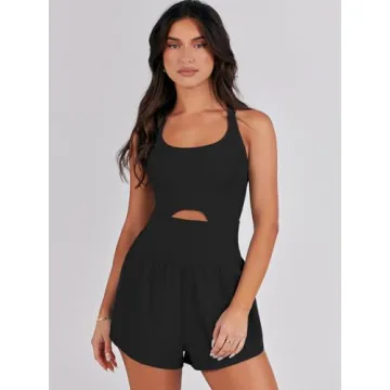 Caracilia Womens Workout Romper Running Short Athletic One Piece Jumpsuits Casual Summer Sets Outfits Exercise Gym Clothes Black XS