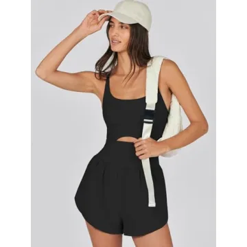 Caracilia Womens Workout Romper Running Short Athletic One Piece Jumpsuits Casual Summer Sets Outfits Exercise Gym Clothes Black XS