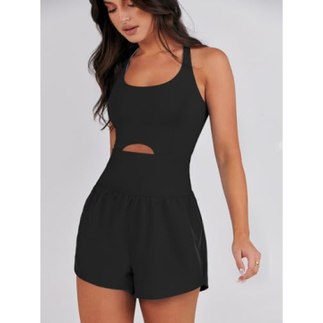 Caracilia Womens Workout Romper Running Short Athletic One Piece Jumpsuits Casual Summer Sets Outfits Exercise Gym Clothes Black XS