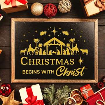 OLYCRAFT 2pcs Self-Adhesive Silk Screen Printing Stencils Christmas Theme Mesh Transfers Stencil Washable Reusable Silkscreen Stencil for Printing on Wood T-shirts Canvas Fabric - 28x22cm/11x8.5 inch