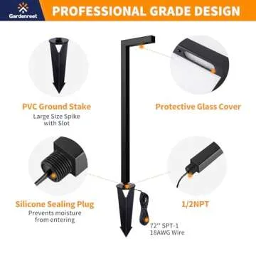 Gardenreet Low Voltage Pathway Lights Brass, LED Landscape Path Lights, Yard Lights Outdoor Waterproof IP65, 12V Wired L Shape Black for Garden Walkway with 3W 270LM 2700K G4 Bulb 4 Pack