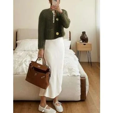 Arssm Womens Cropped Cardigan Sweaters Chunky Open Front Button Down Knit Sweater Long Sleeve Loose Cardigan Outerwear(ArmyGreen-S)