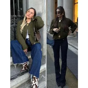 Arssm Womens Cropped Cardigan Sweaters Chunky Open Front Button Down Knit Sweater Long Sleeve Loose Cardigan Outerwear(ArmyGreen-S)