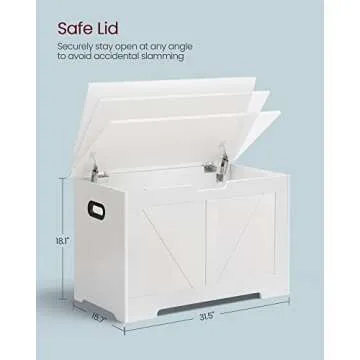 VASAGLE Storage Chest, Storage Trunk with 2 Safety Hinges, Storage Bench, Shoe Bench, Farmhouse Style, 15.7 x 31.5 x 18.1 Inches, for Entryway, Bedroom, Living Room, Cloud White ULSB062T14