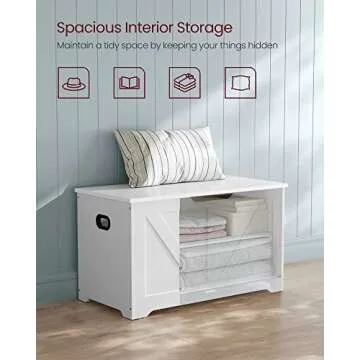 VASAGLE Storage Chest, Storage Trunk with 2 Safety Hinges, Storage Bench, Shoe Bench, Farmhouse Style, 15.7 x 31.5 x 18.1 Inches, for Entryway, Bedroom, Living Room, Cloud White ULSB062T14