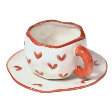 Koythin Ceramic Coffee Mug with Saucer Set, Cute Creative Cup Unique Irregular Design for Office and...